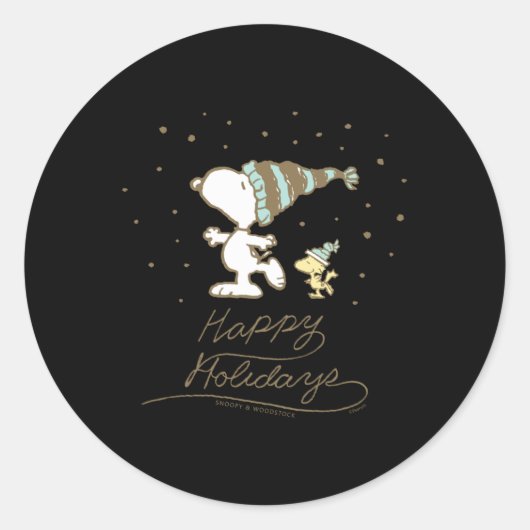 Peanuts Winter Skating T Shirt  Ronde Sticker (Voorkant)