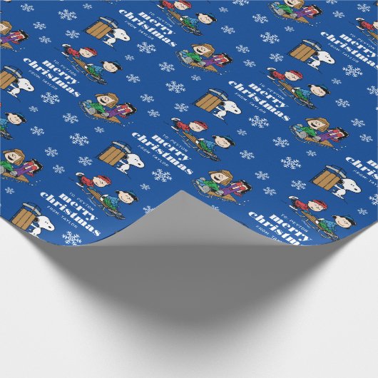 Peanuts | Winter Sleding Fun Patroon Cadeaupapier (Hoek)