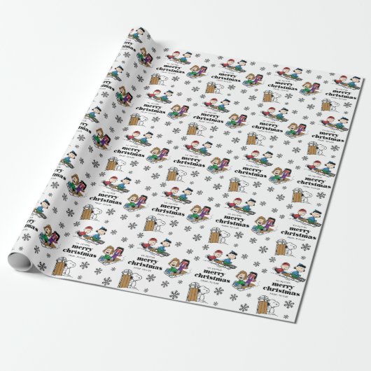Peanuts | Winter Sleding Fun Patroon Cadeaupapier (Uitgerold)