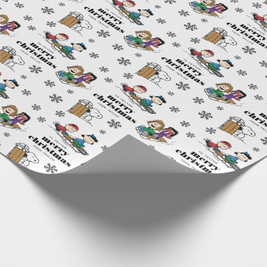 Peanuts | Winter Sleding Fun Patroon Cadeaupapier (Hoek)