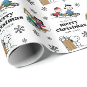 Peanuts | Winter Sleding Fun Patroon Cadeaupapier (Rol Hoek)