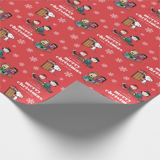 Peanuts | Winter Sleding Fun Patroon Cadeaupapier (Hoek)