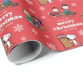 Peanuts | Winter Sleding Fun Patroon Cadeaupapier (Rol Hoek)