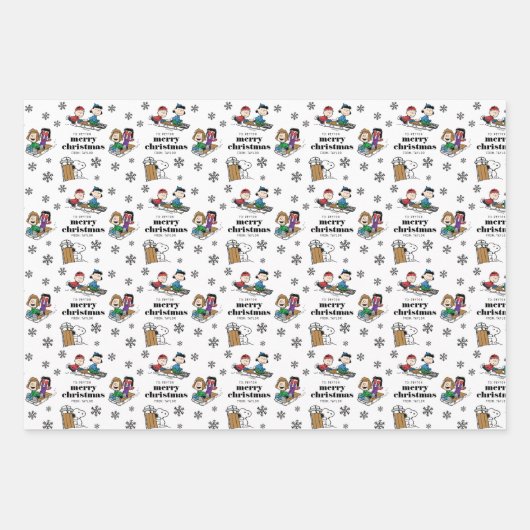 Peanuts | Winter Sleding Fun Patroon Inpakpapier Vel (Voorkant 3)