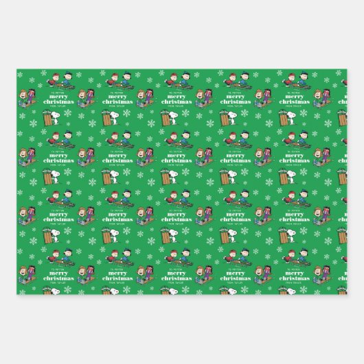 Peanuts | Winter Sleding Fun Patroon Inpakpapier Vel (Voorkant)