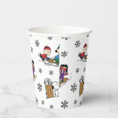 Peanuts | Winter Sleding Fun Patroon Papieren Bekers (Rechts)