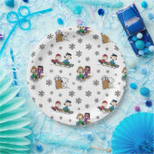 Peanuts | Winter Sleding Fun Patroon Papieren Bordje (Feest)