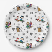 Peanuts | Winter Sleding Fun Patroon Papieren Bordje (Voorkant)