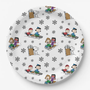 Peanuts   Winter Sleding Fun Patroon Papieren Bordje