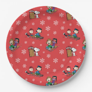 Peanuts   Winter Sleding Fun Patroon Papieren Bordje