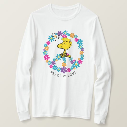 Peanuts | Woodstock Bloem Vredesbord T-shirt (Design voorkant)