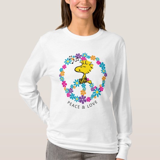 Peanuts | Woodstock Bloem Vredesbord T-shirt (Voorkant)