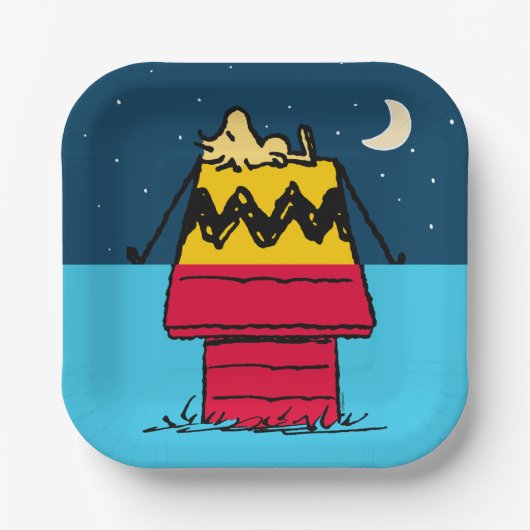 Peanuts | Woodstock Camping Half & Half Papieren Bordje (Voorkant)