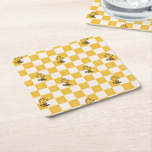 Peanuts | Woodstock Geruite vlag Kartonnen Onderzetters (Schuin)