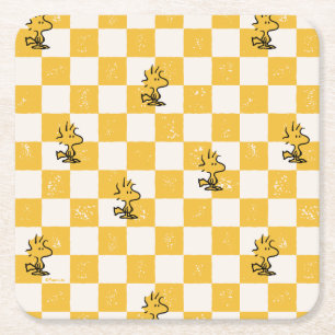 Peanuts   Woodstock Geruite vlag Kartonnen Onderzetters