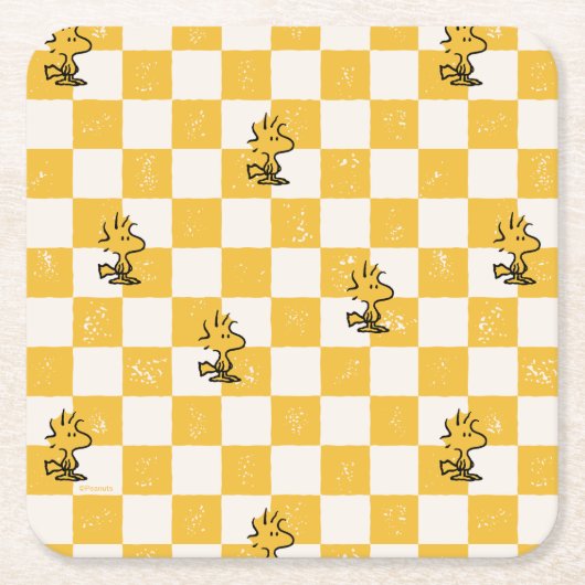 Peanuts | Woodstock Geruite vlag Kartonnen Onderzetters (Voorkant)