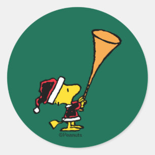 Peanuts   Woodstock Kerstman Ronde Sticker
