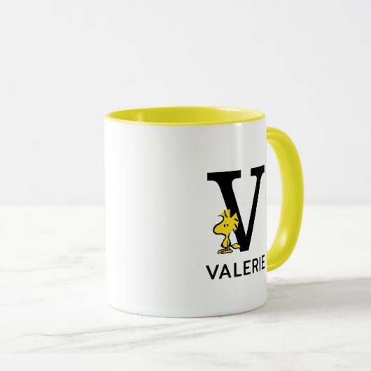 Peanuts | Woodstock Naam & Monogram V Mok (Voorkant rechts)