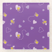 Peanuts | Woodstock Paarse hartpatroon Glazen Onderzetter (Voorkant)