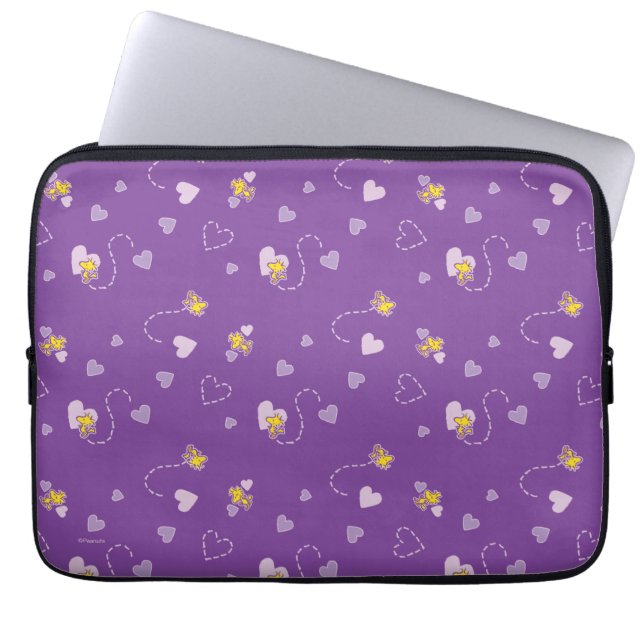 Peanuts | Woodstock Paarse hartpatroon Laptop Sleeve (Voorkant)