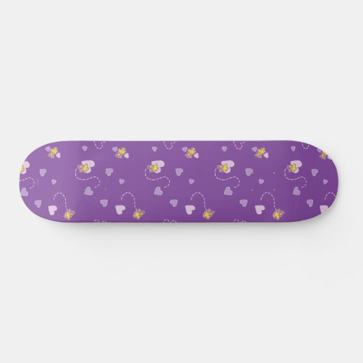 Peanuts | Woodstock Paarse hartpatroon Persoonlijk Skateboard (Horizontaal)