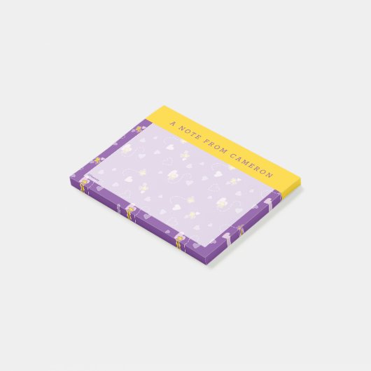 Peanuts | Woodstock Paarse hartpatroon Post-it® Notes (Schuin)