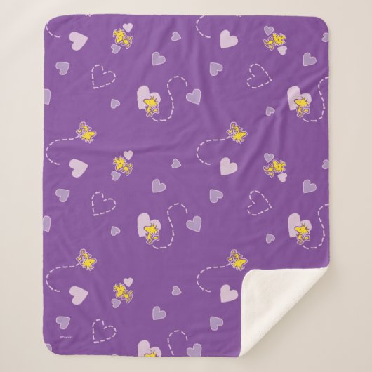 Peanuts | Woodstock Paarse hartpatroon Sherpa Deken (Voorkant)