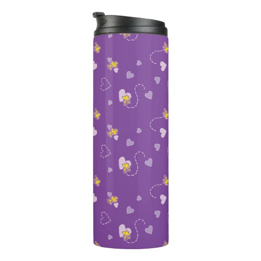 Peanuts | Woodstock Paarse hartpatroon Thermosbeker (Geroteerd rechts)