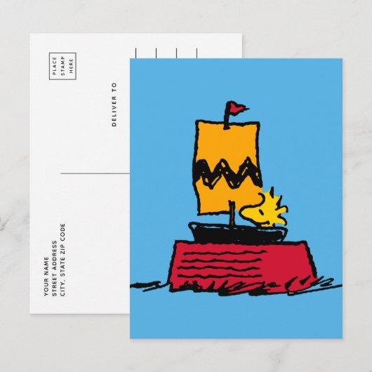 Peanuts | Woodstock Snoopy Dish Zeilboot Briefkaart (Voorkant / Achterkant)