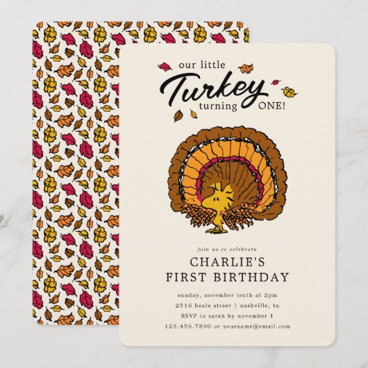 Peanuts | Woodstock Turkije Eerste Verjaardag Kaart (Voorkant / Achterkant)