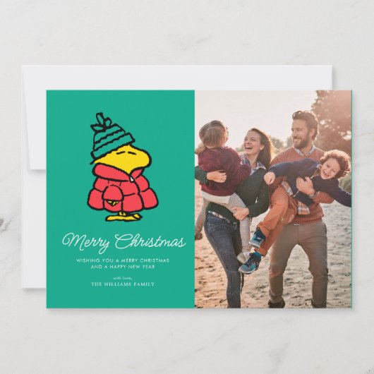 Peanuts | Woodstock Winter Vrolijk kerstfeest Feestdagenkaart (Voorkant)