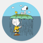 Peanuts | Zonnige dag regenachtige dag half & half Ronde Sticker (Voorkant)