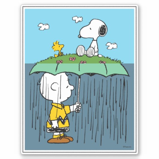 Peanuts | Zonnige dag regenachtige dag half & half Sticker (Voorkant)