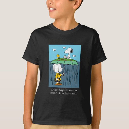 Peanuts | Zonnige dag regenachtige dag half & half T-shirt (Voorkant)