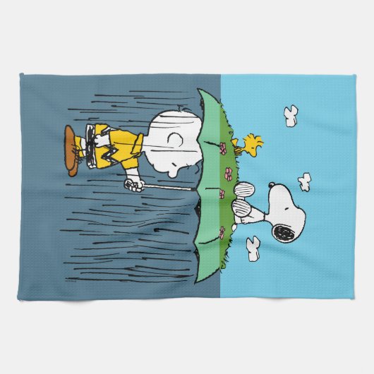 Peanuts | Zonnige dag regenachtige dag half & half Theedoek (Horizontaal)