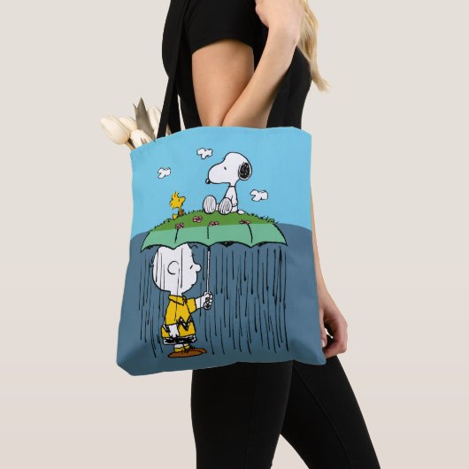 Peanuts | Zonnige dag regenachtige dag half & half Tote Bag (Dichtbij)