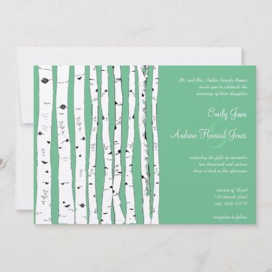 PeaPod Green Birch Tree Wedding Invitations Kaart (Voorkant)