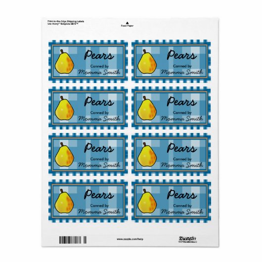 Pear Aangepaste inbliketiketten Etiket (Full Sheet)