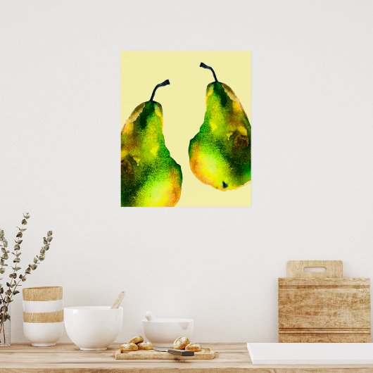 Pear art schattige waterverf poster (Keuken)