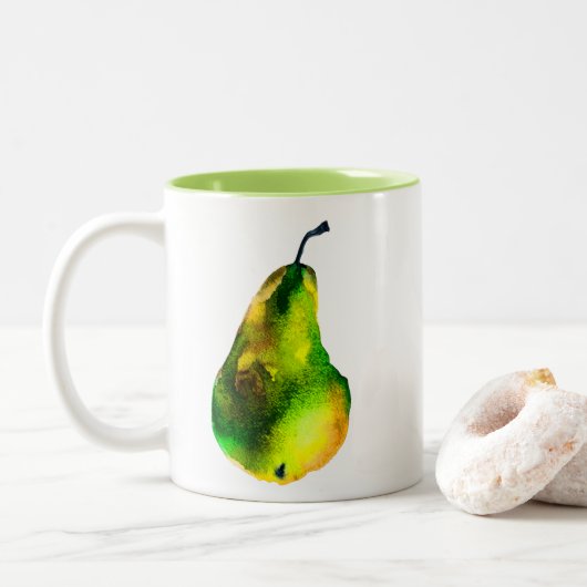 Pear art schattige waterverf tweekleurige koffiemok (Met donut)