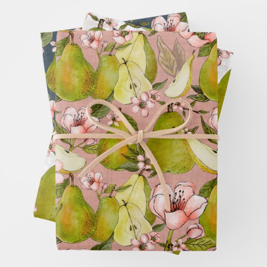 Pear Blossom Gift Wrap - set of 3 Inpakpapier Vel (In situ)