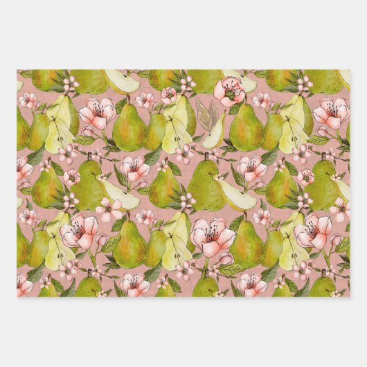 Pear Blossom Gift Wrap - set of 3 Inpakpapier Vel (Voorkant)