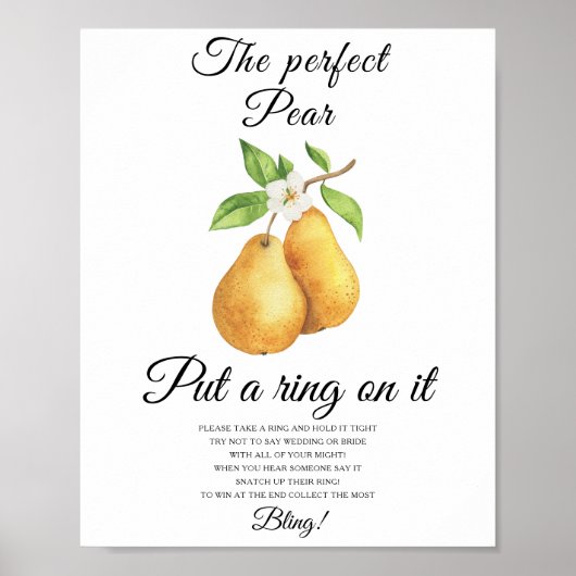 Pear bridal shower Put a ring on it game Poster (Voorkant)