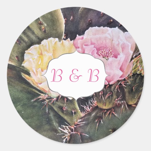 PEAR CACTUS FLOWERS RONDE STICKER (Voorkant)