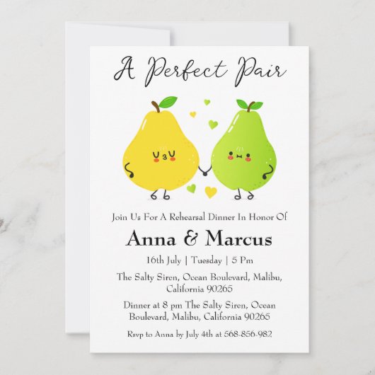Pear Couple een perfect paar bruids diner Kaart (Voorkant)