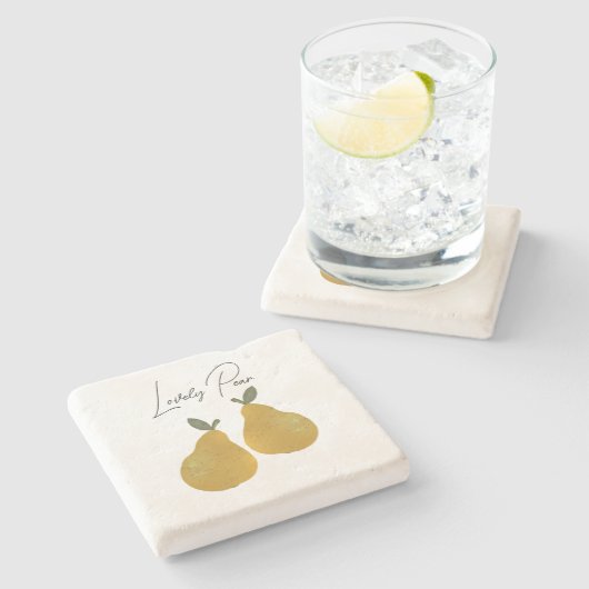 Pear Fruit Illustration  Stenen Onderzetter (Zijkant)