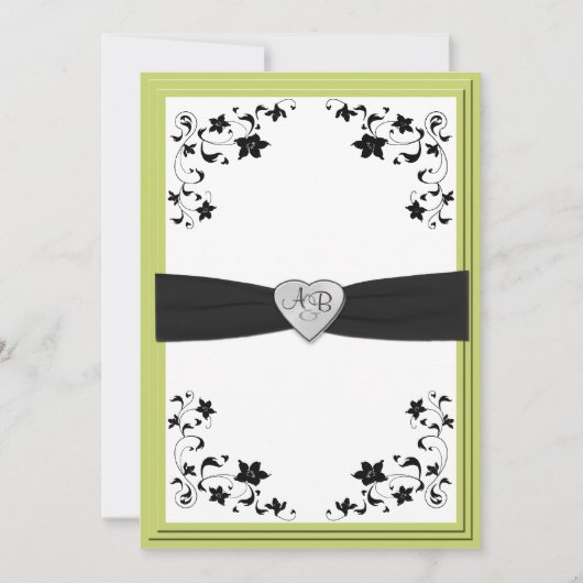 Pear Green en Black Monogrammed Invitation Kaart (Voorkant)
