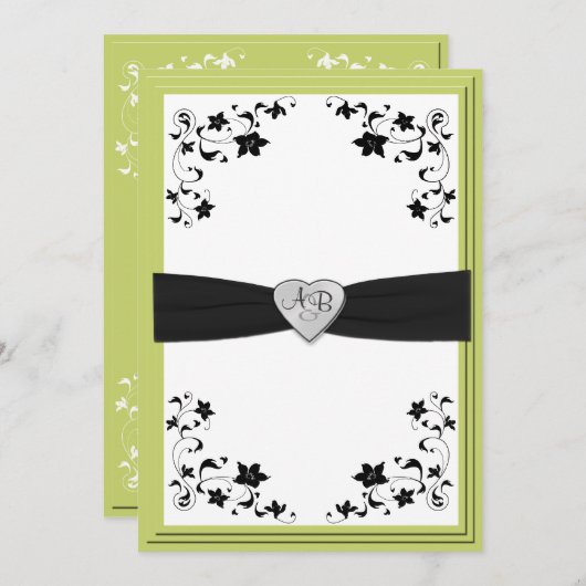 Pear Green en Black Monogrammed Invitation Kaart (Voorkant / Achterkant)