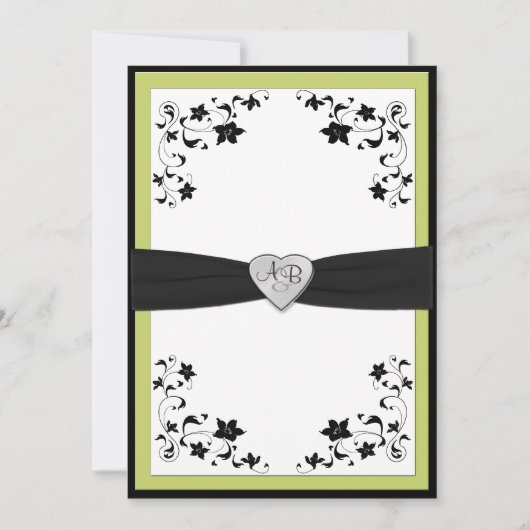 Pear Green en Black Monogrammed Invitation Kaart (Voorkant)