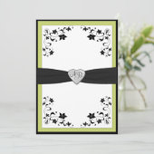 Pear Green en Black Monogrammed Invitation Kaart (Staand voorkant)